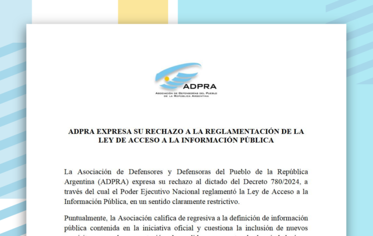 encabezado de documento de ADPRA donde se ve el logo y la frase "ADPRA expresa su rechazo a la reglamentación de la ley de acceso a la información publica".